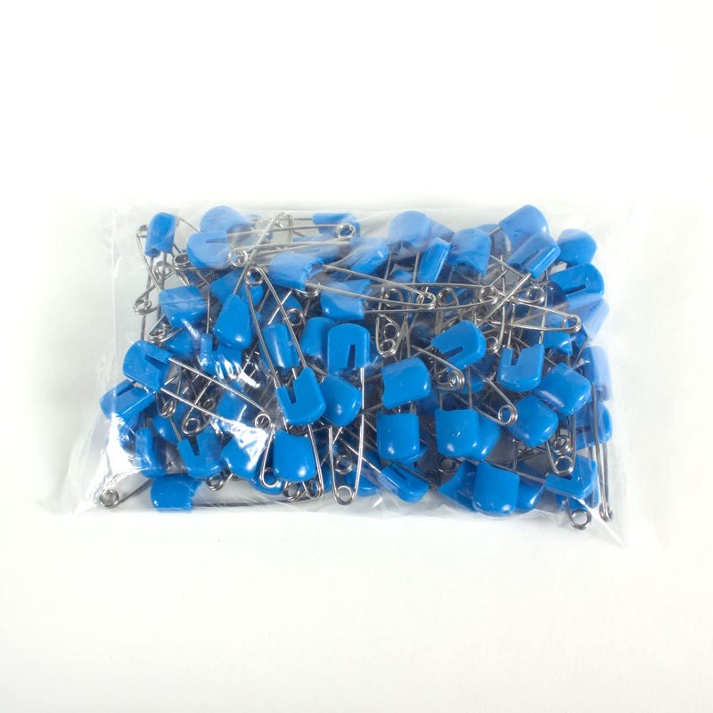 OsoCozy Cloth Diaper Nappy Pins 100 Packs - 100 Stainless Steel Safety Pins with Locking Plastic Heads. Durable, Safe and Cute 2.2 Inches Long (Blue) - Image 1